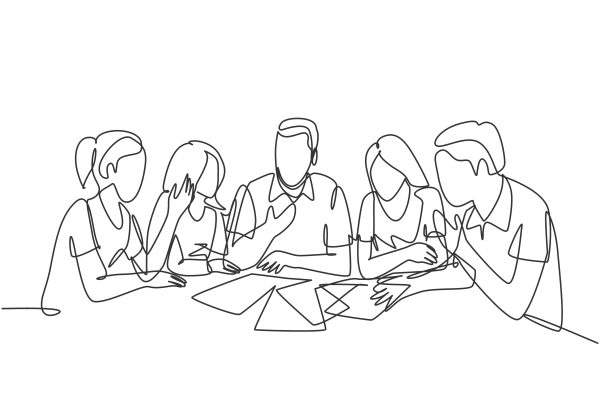 One Single Line Drawing Of Young Startup Founders Brainstorming